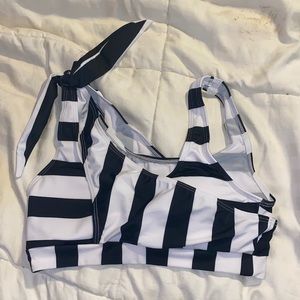 Beetlejuice SHEIN B&W Striped Bikini Top